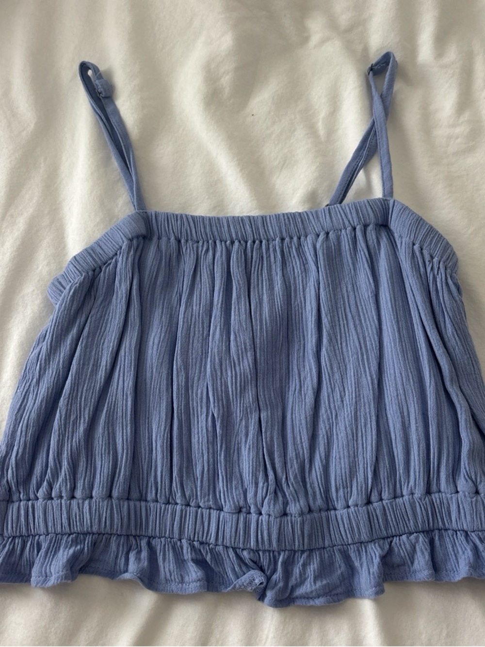 Hollister Light Blue Crinkle Crop Top with Ruffle Hem